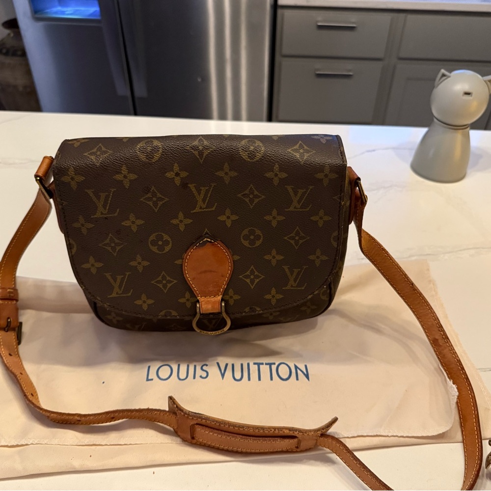 Louis Vuitton Brown Monogram Crossbody Bag with Tan Leather Trim